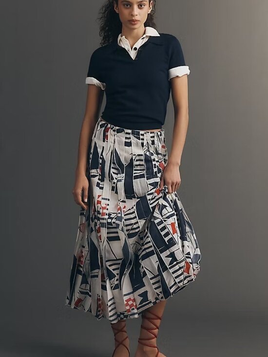 Anthropologie Dresses & Skirts - new anthropologie Maeve Graphic Piped Midi Skirt size XL nwt